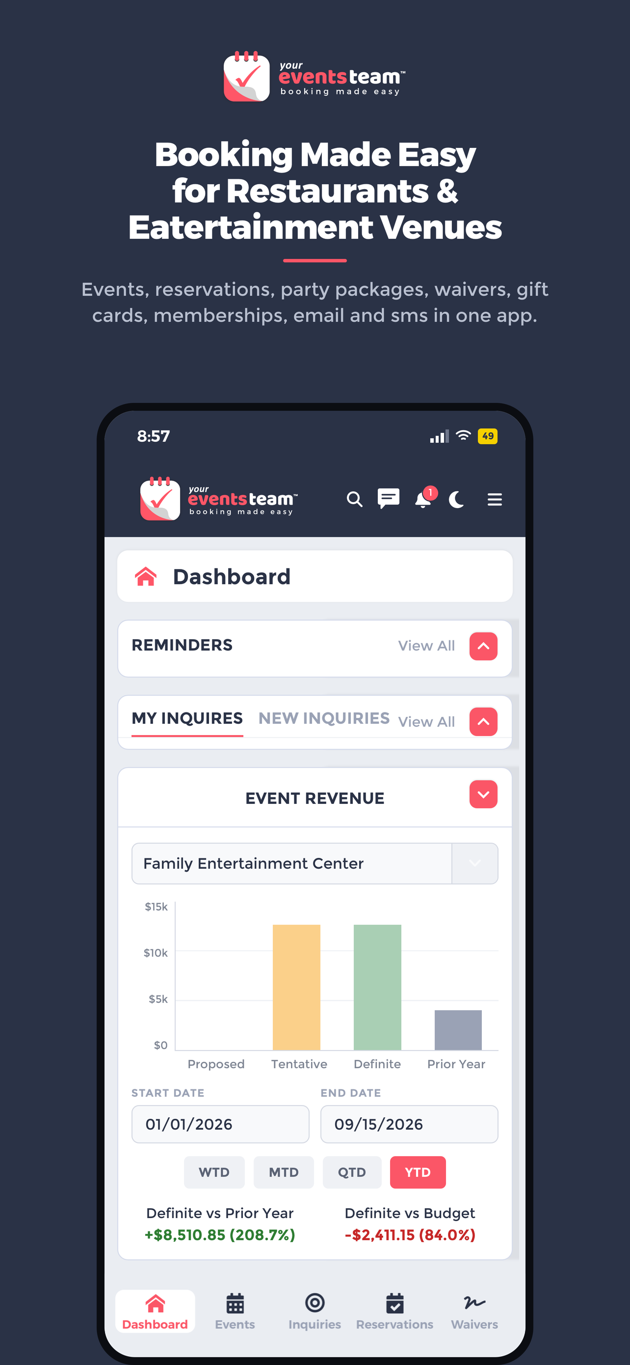 YET app dashboard